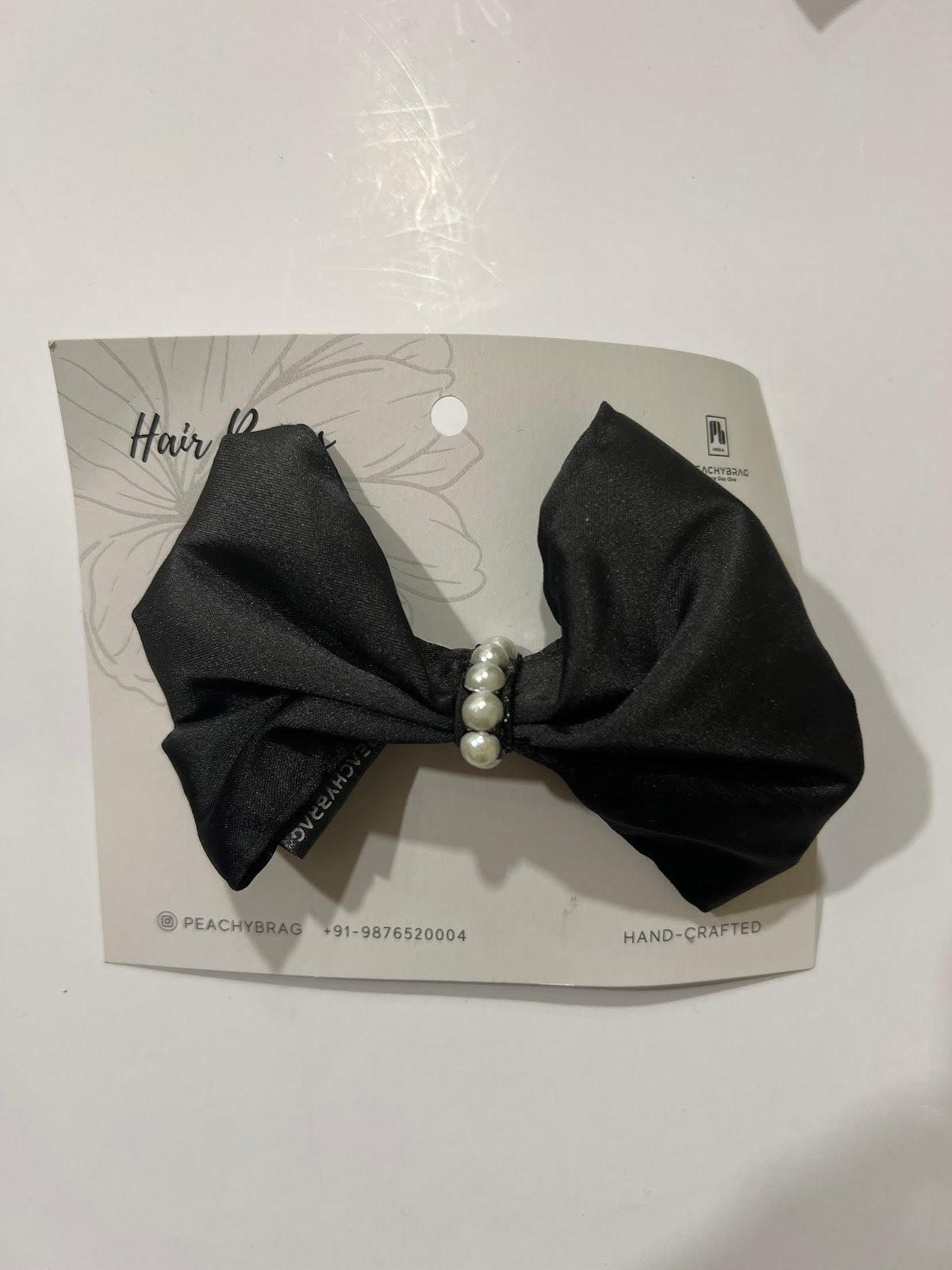 Pearl Black Embellished Classic HairBow
