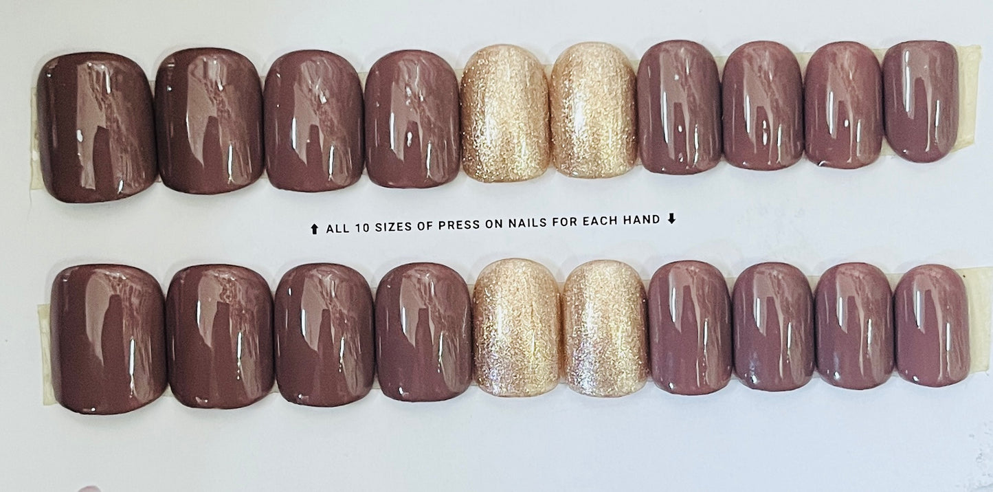 Chocolate Crush Solid & Champagne Glitter Combination Nails