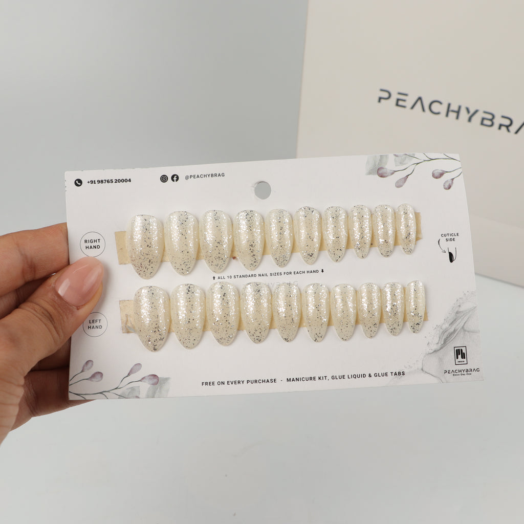 Bling Silver press-on nail set of 20 in standard sizes