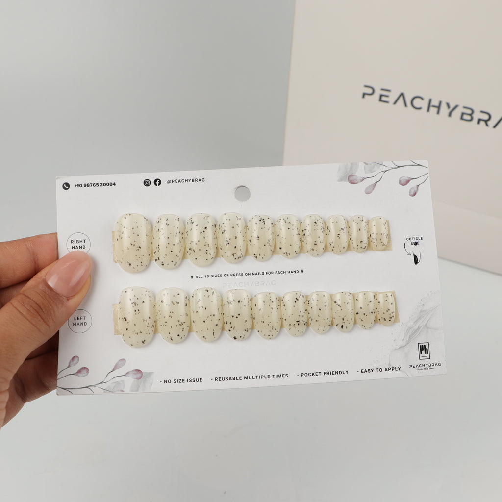 Ivory Speckle press-on nail set of 20 in standard sizes