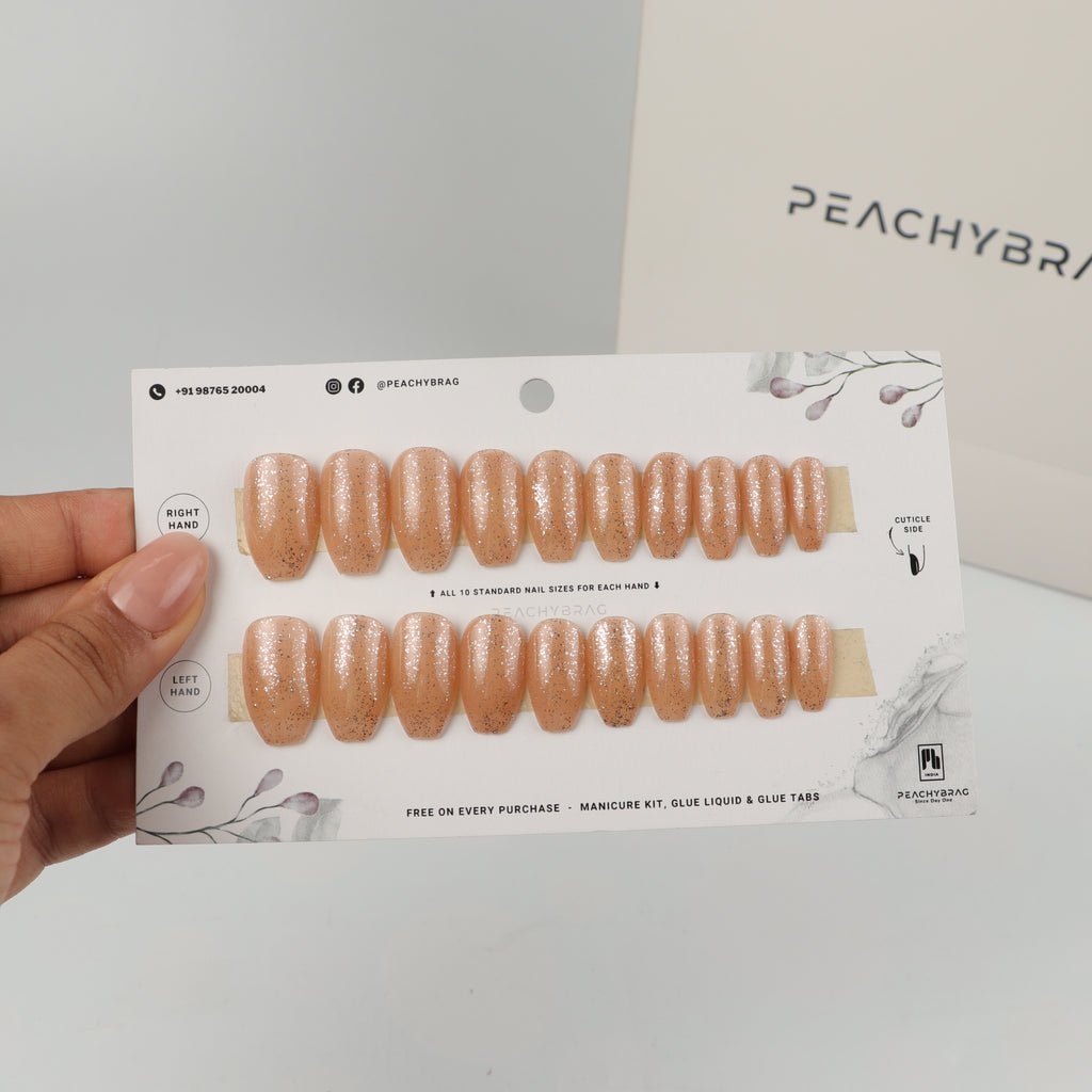 Bling Nude press-on nail set of 20 in standard sizes