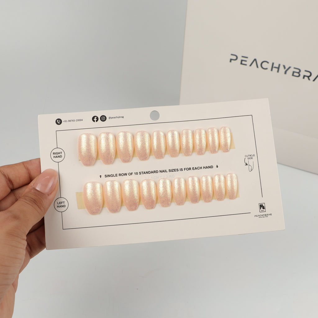 Peachy Pearl false nails, classic press-on design