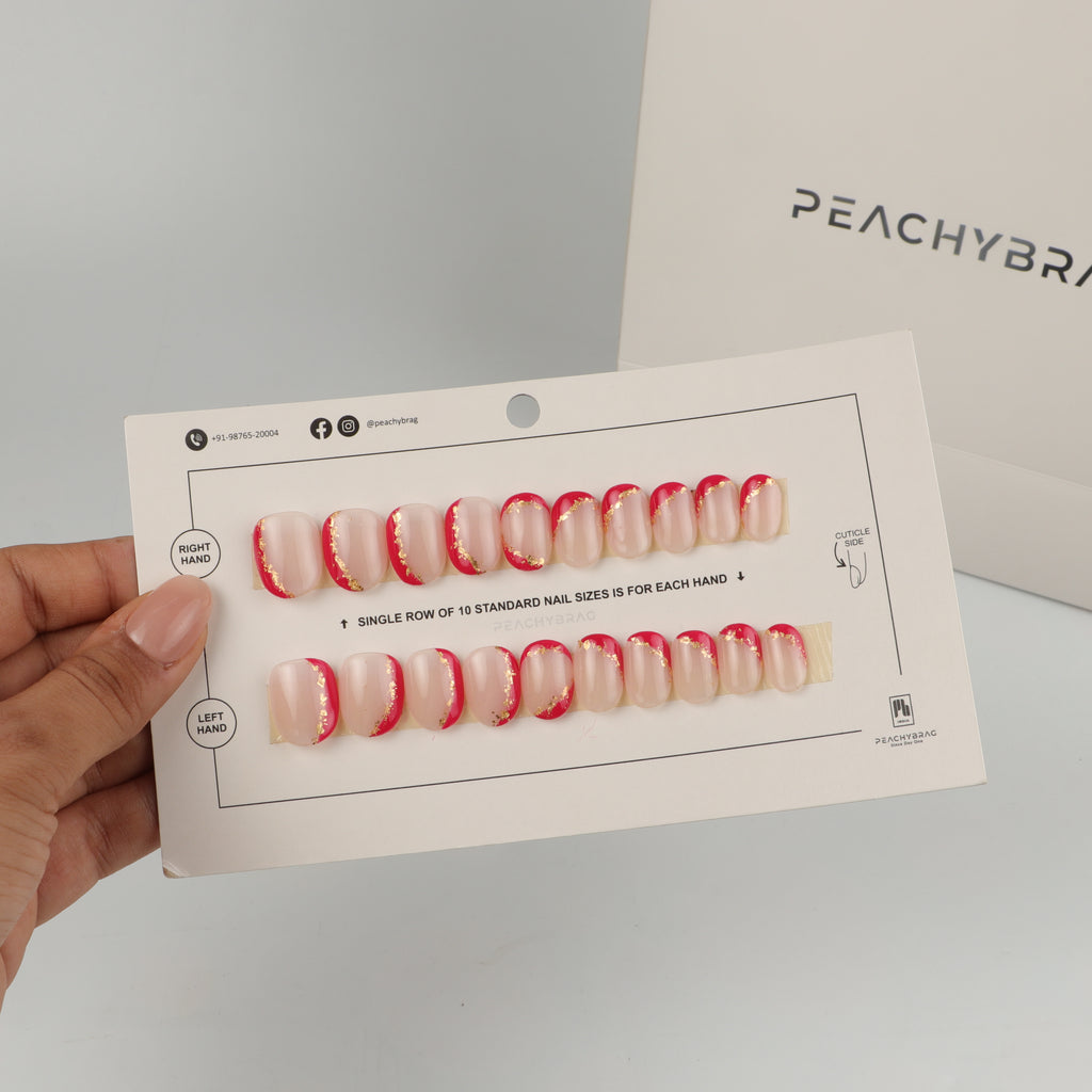 Foil Veil Red press-on nails, premium reusable nail set