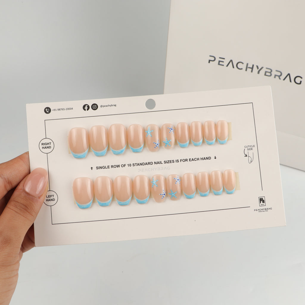 Starfish Blue press-on nails in almond, coffin, oval, round and square shapes