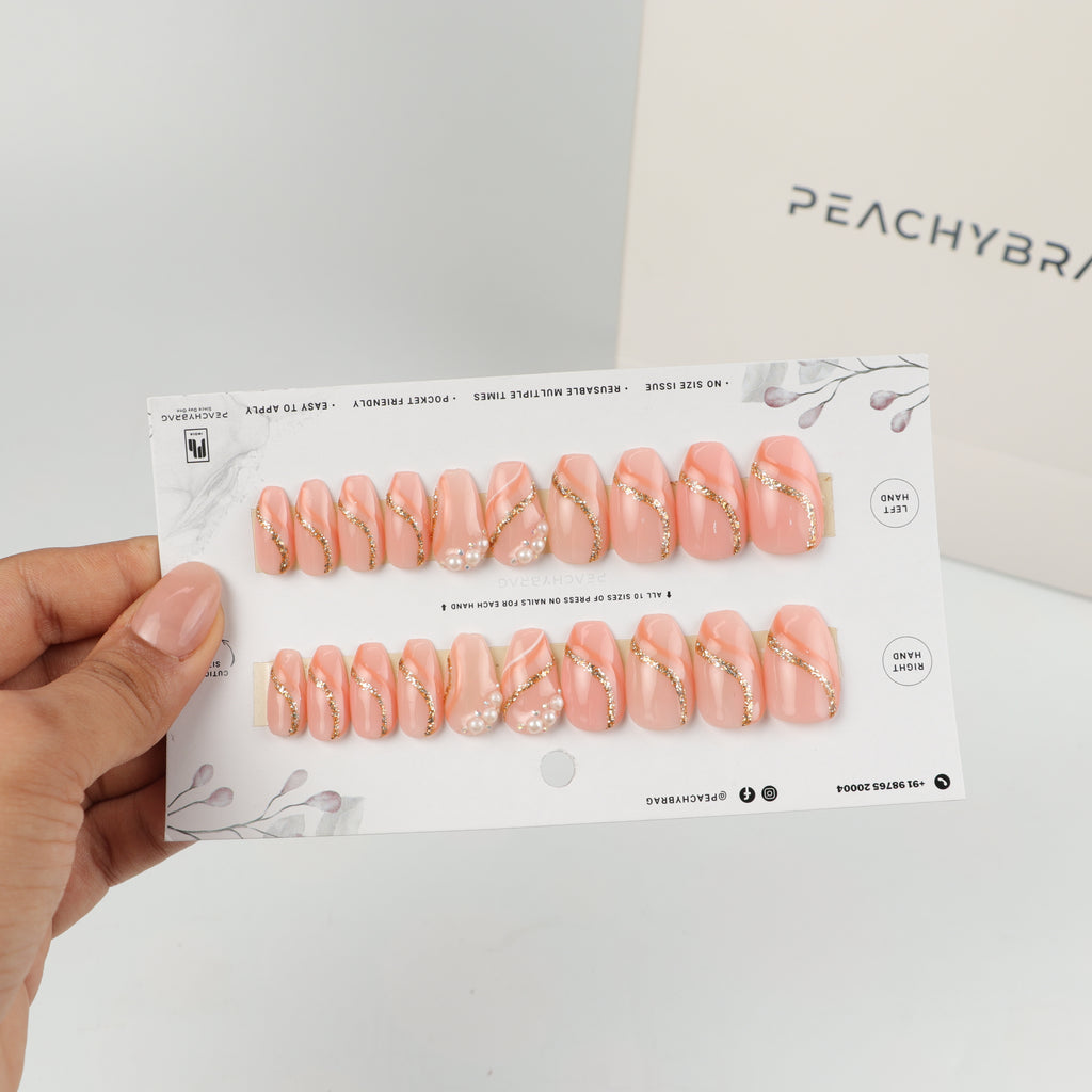 Pearl Veil press-on nails in almond, coffin, oval, round and square shapes