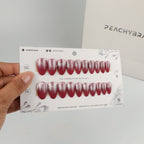 Burgundy Cateye press-on nail set of 20 in standard sizes