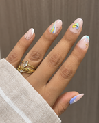 Pastel Picnic press-on nails in almond, coffin, oval, round and square shapes