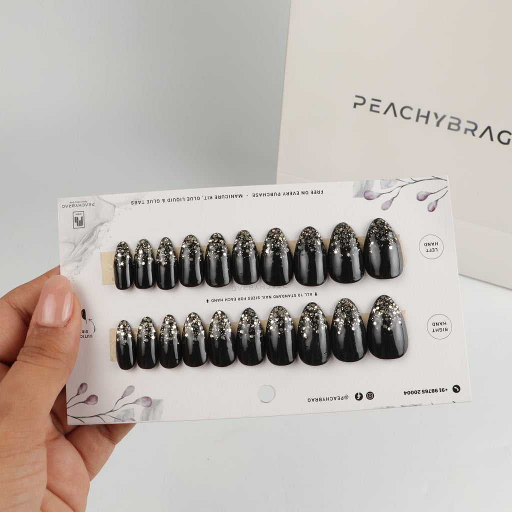 SparkLand Black press-on nail set of 20 in standard sizes