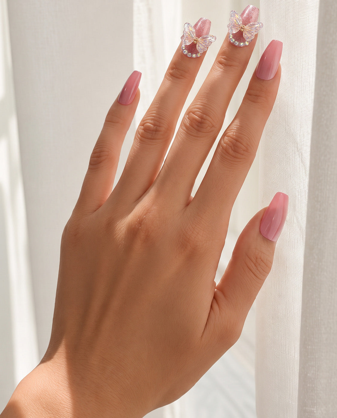 Crystal Fly PINK Nails