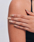 Latte Grid press-on nails, designer reusable nail set