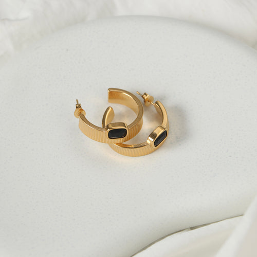 Cameo Hoop Earrings (Black)
