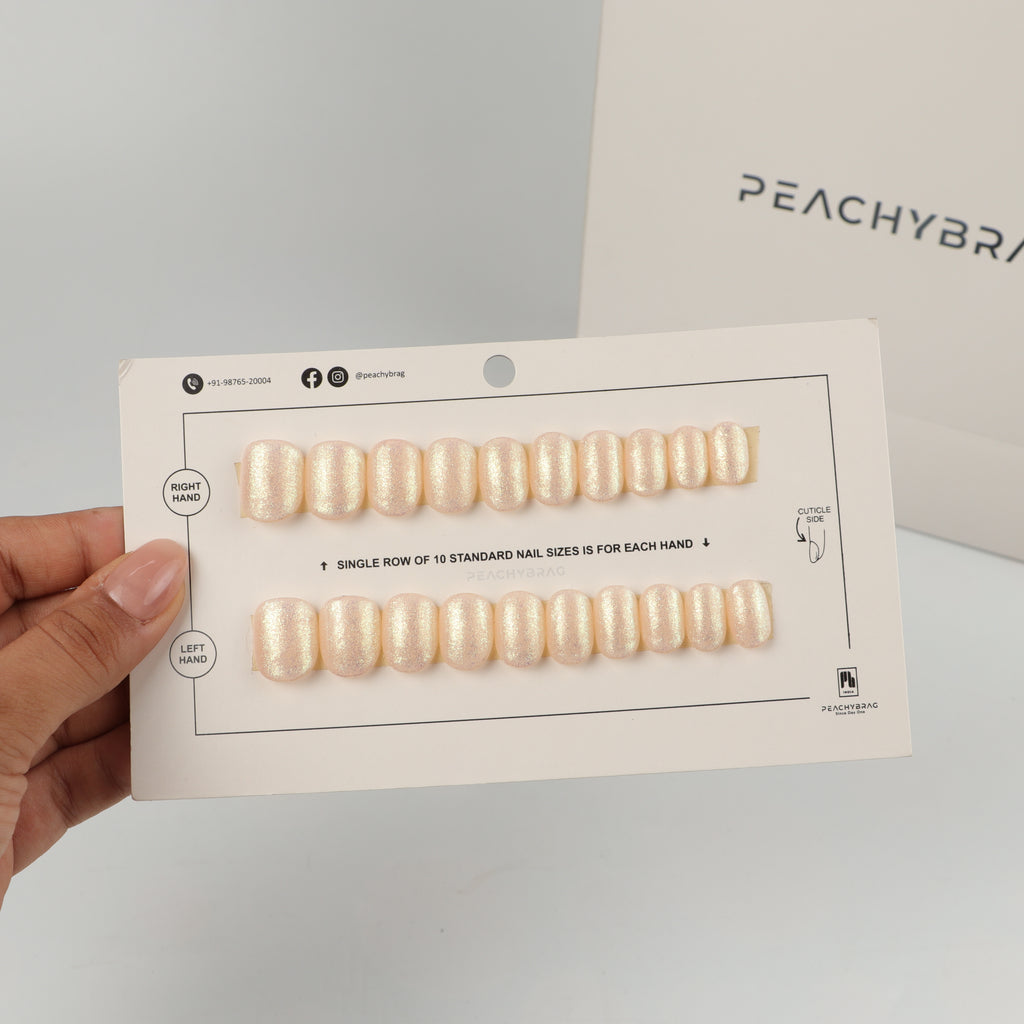 Peachy Pearl press-on nail set of 20 in standard sizes