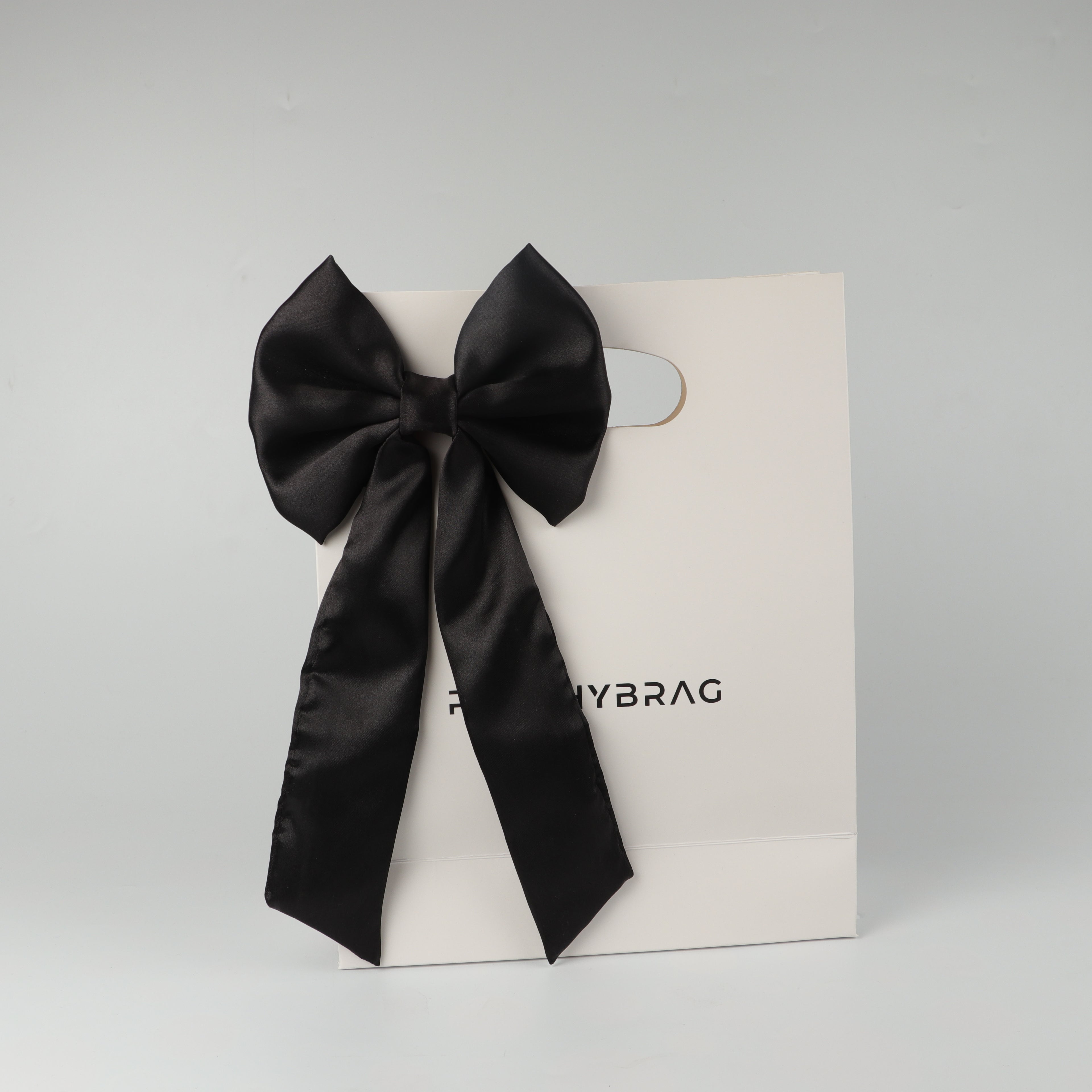 Black Satin Long Tail HairBow