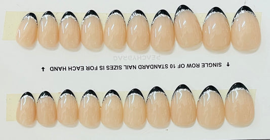 Glitter Line French BLACK Tips