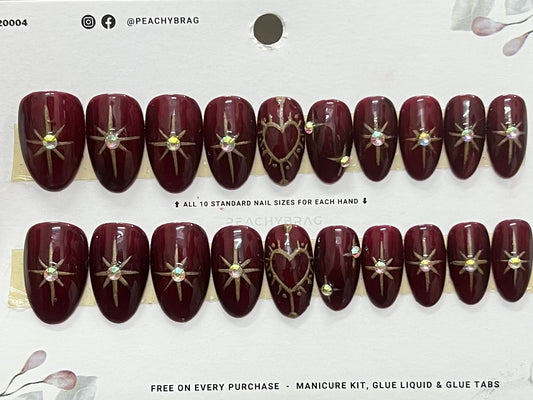 Majesty Maroon False Nails